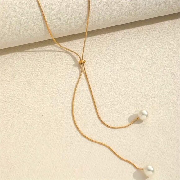 Necklace Pearl Dainty Y Slide Simple Minimalist Stylish Classy Trendy delicate - Picture 4 of 5